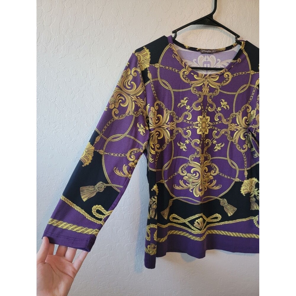 J. McLaughlin Catalina Cloth Lexington Tassel Royal Purple Gold Top Medium - Picture 3 of 6